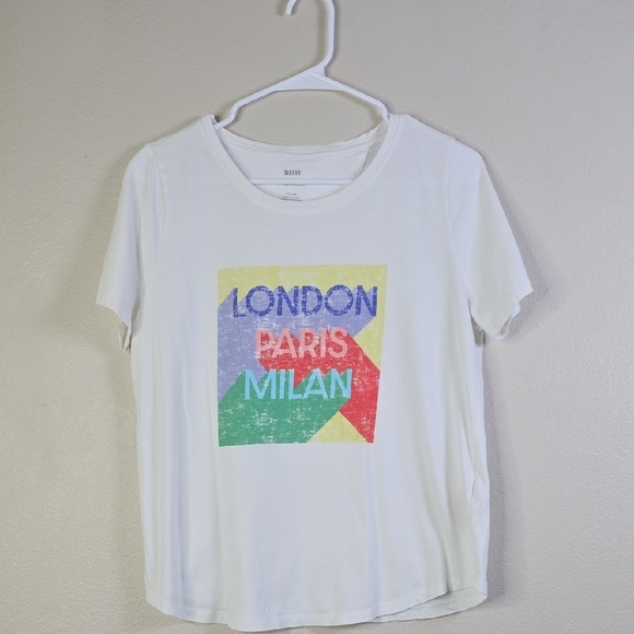 Maeve By Anthropology White Graphic Tee with Colorful Print Size Medium - Picture 1 of 4